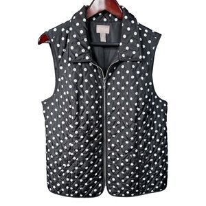 Chico’s Black & White Polka Dot Quilted Zip Vest Size 2 L